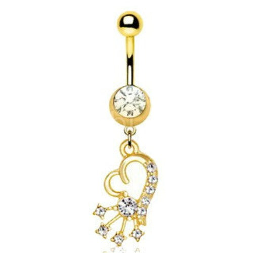 Gold Heart and Shooting Star Dangle Navel Ring