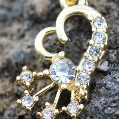 Gold Heart and Shooting Star Dangle Navel Ring