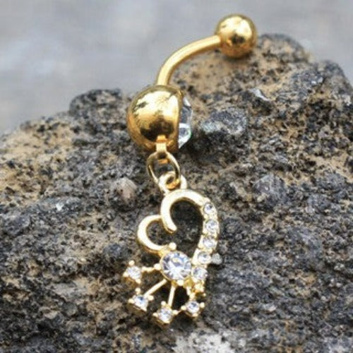Gold Heart and Shooting Star Dangle Navel Ring