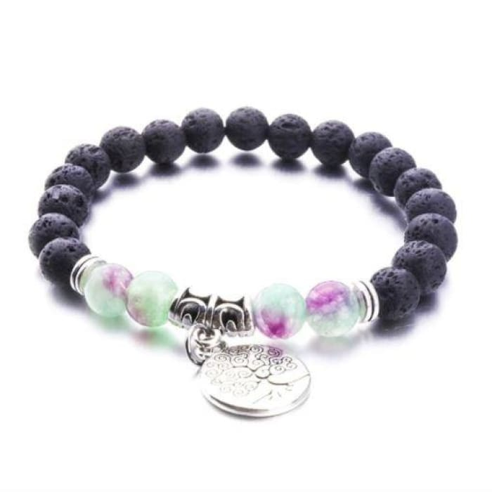 Purple Green Marble Tree of Life Lava Stone Bracelet