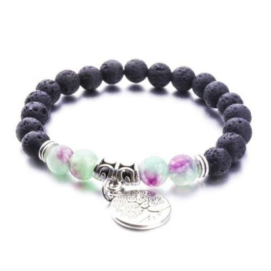 Purple Green Marble Tree of Life Lava Stone Bracelet