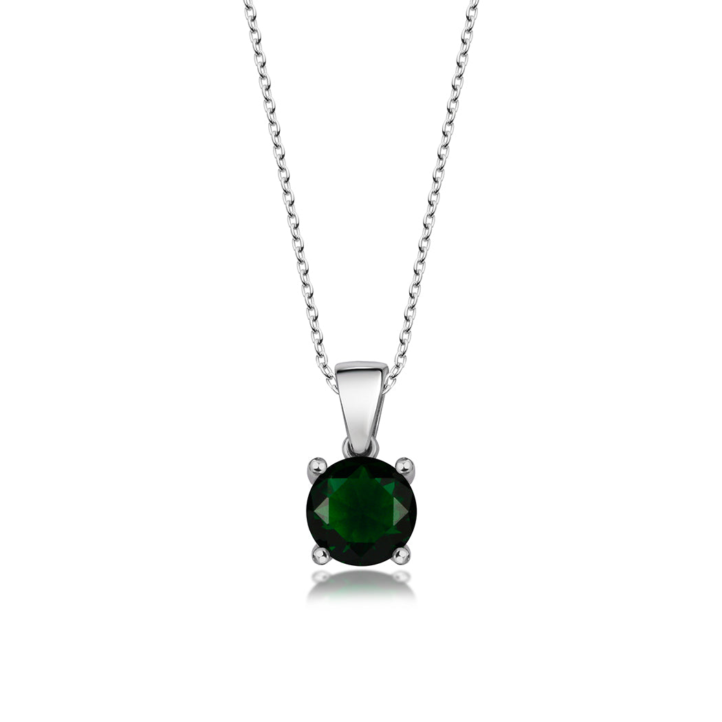 Sterling Silver Pendant Necklace - Round Cut Sapphire Necklace - Emerald Crystal Necklace With Zirconium Stones