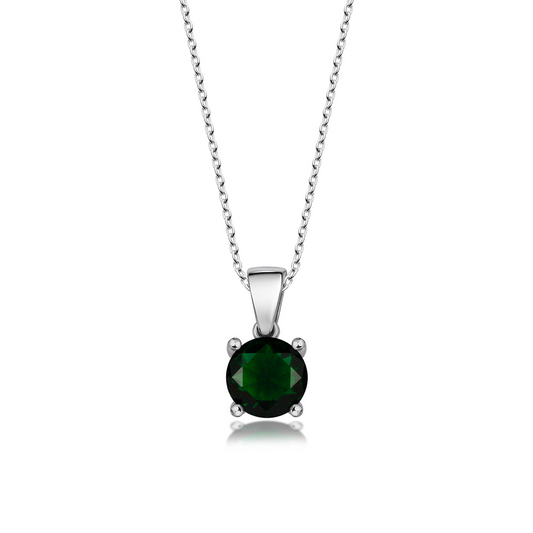 Sterling Silver Pendant Necklace - Round Cut Sapphire Necklace - Emerald Crystal Necklace With Zirconium Stones