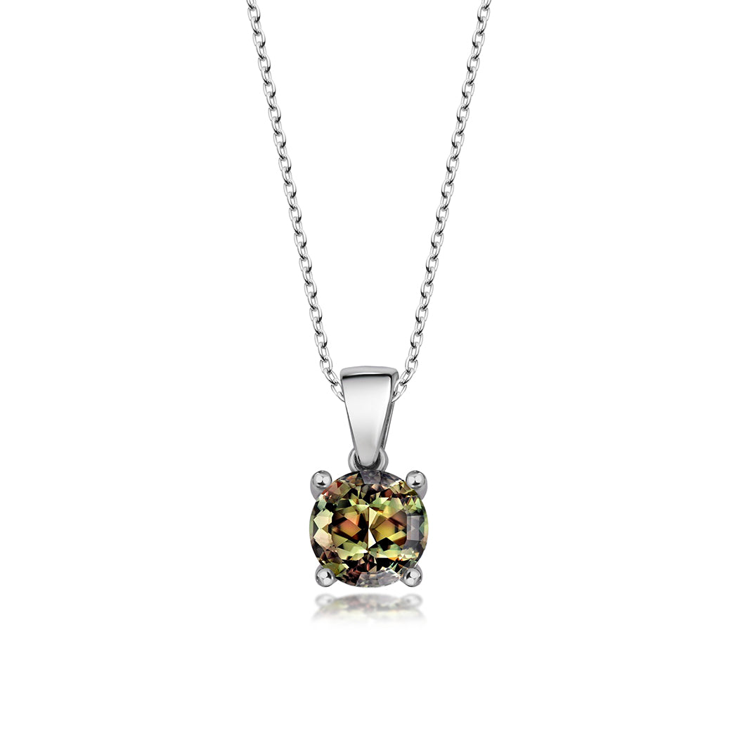 Sterling Silver Pendant Necklace - Round Cut Sapphire Necklace - Emerald Crystal Necklace With Zirconium Stones