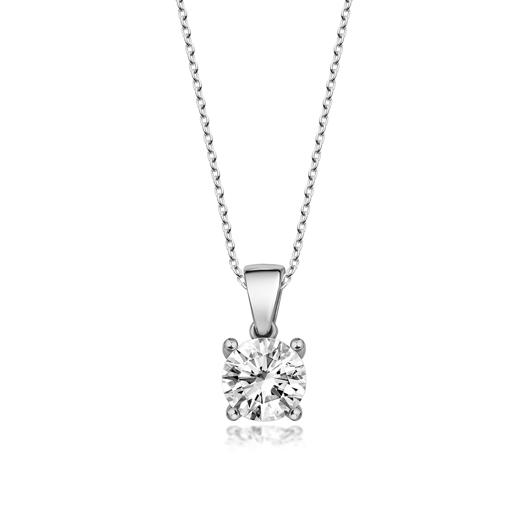 Sterling Silver Pendant Necklace - Round Cut Sapphire Necklace - Emerald Crystal Necklace With Zirconium Stones