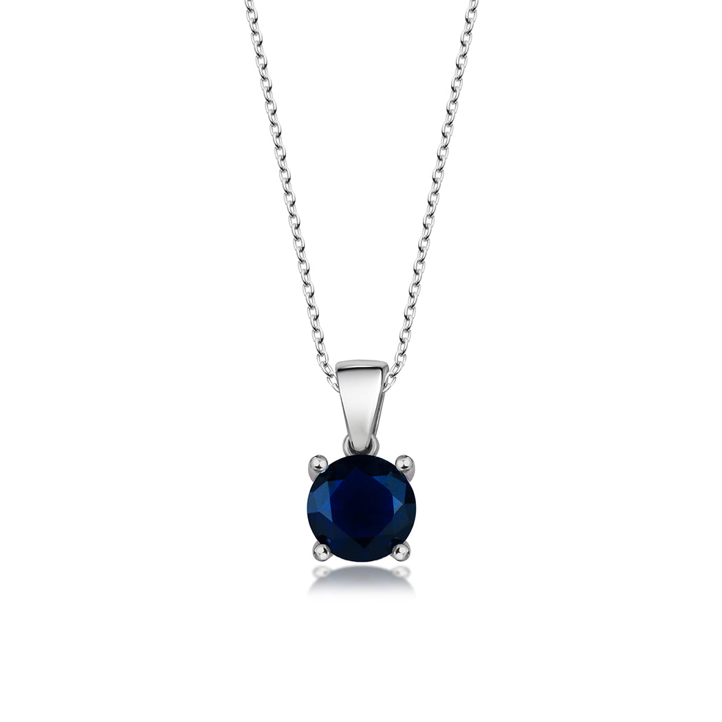 Sterling Silver Pendant Necklace - Round Cut Sapphire Necklace - Emerald Crystal Necklace With Zirconium Stones