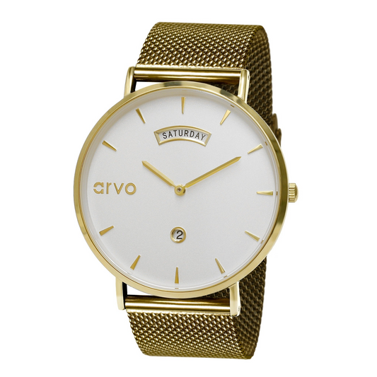 Arvo Awristacrat Watch - Gold - Gold Mesh Band