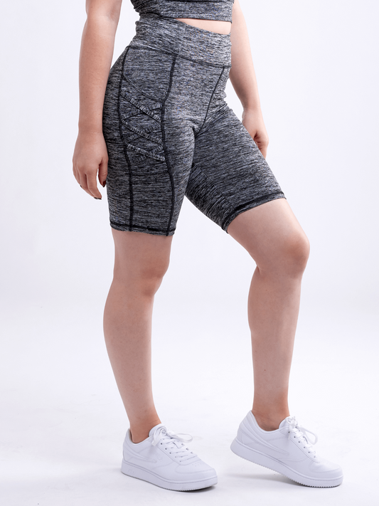 High-Waisted Workout Shorts with Pockets & Criss Cross Design - DIVINE