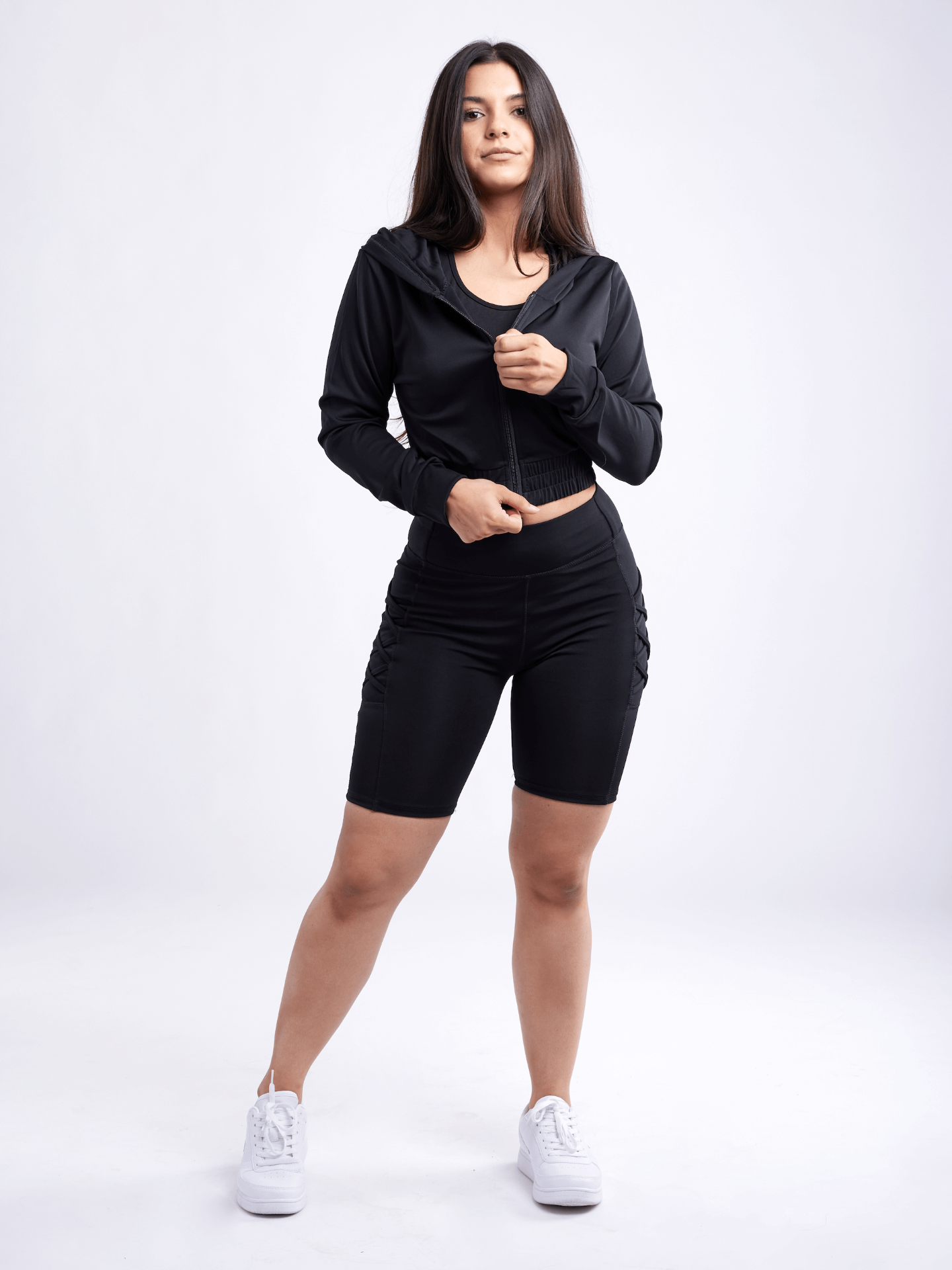 High-Waisted Workout Shorts with Pockets & Criss Cross Design - DIVINE