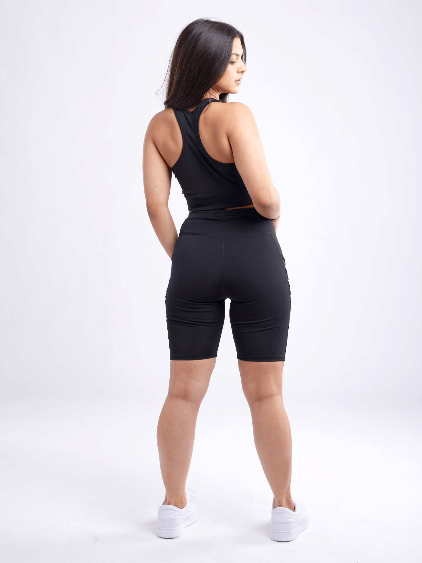 High-Waisted Workout Shorts with Pockets & Criss Cross Design - DIVINE