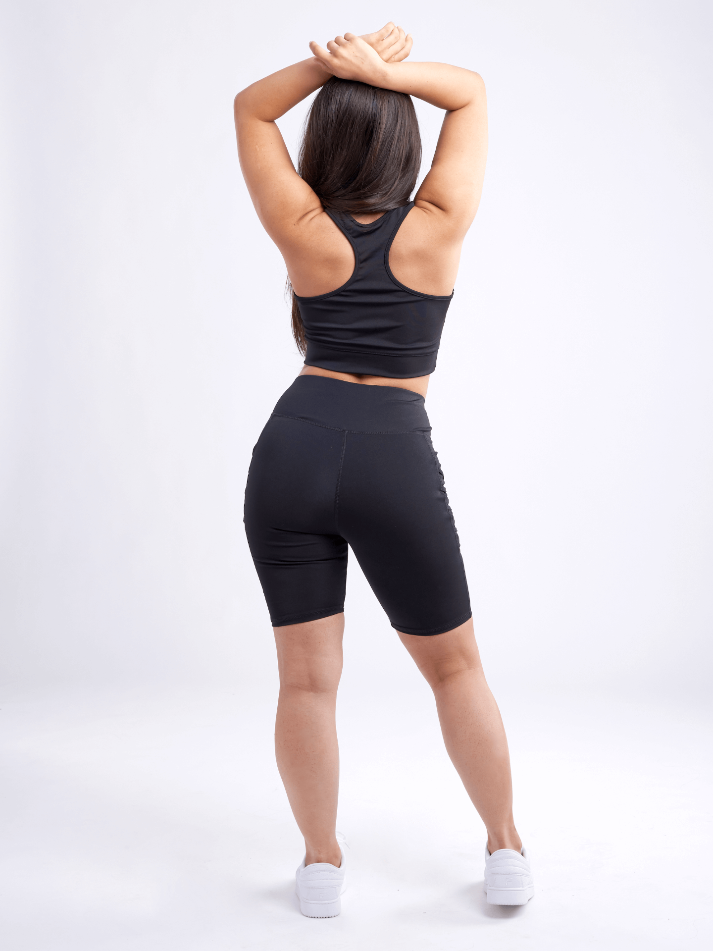 High-Waisted Workout Shorts with Pockets & Criss Cross Design - DIVINE