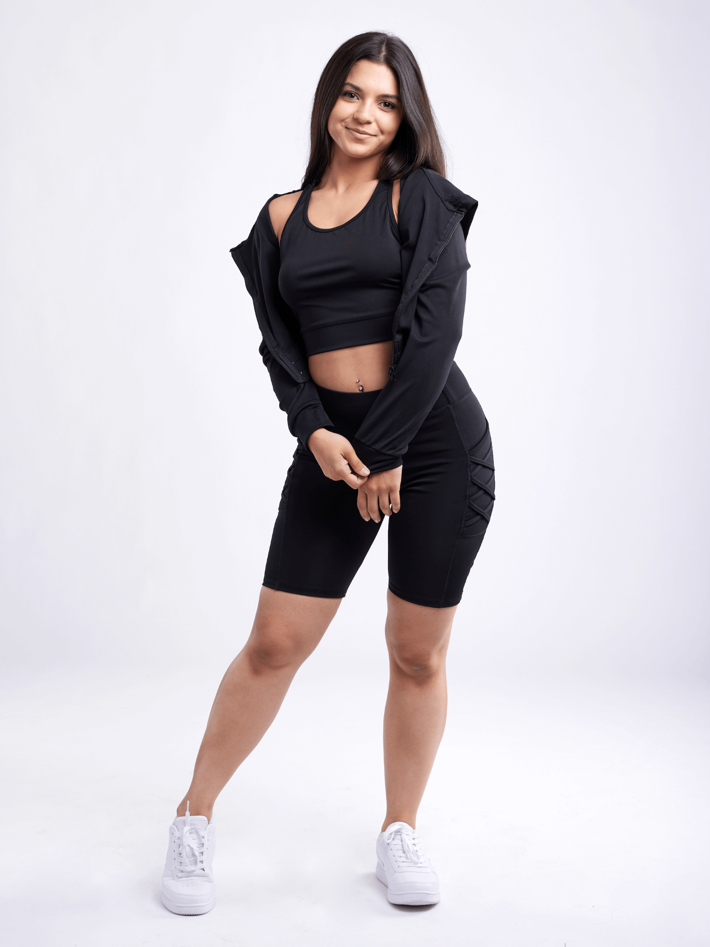 High-Waisted Workout Shorts with Pockets & Criss Cross Design - DIVINE