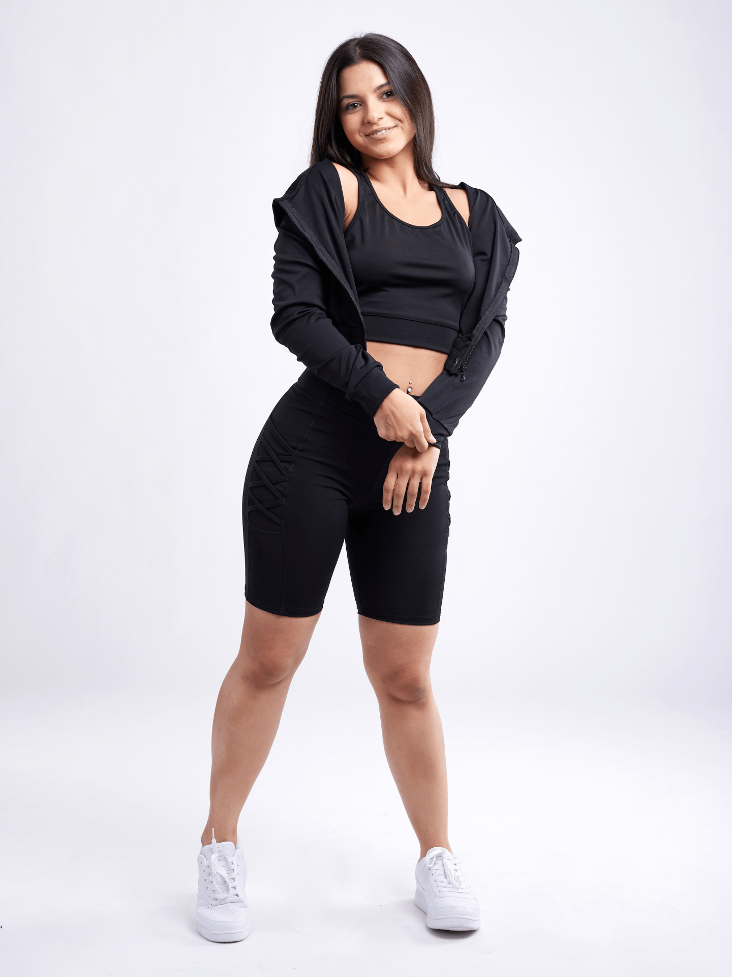 High-Waisted Workout Shorts with Pockets & Criss Cross Design - DIVINE