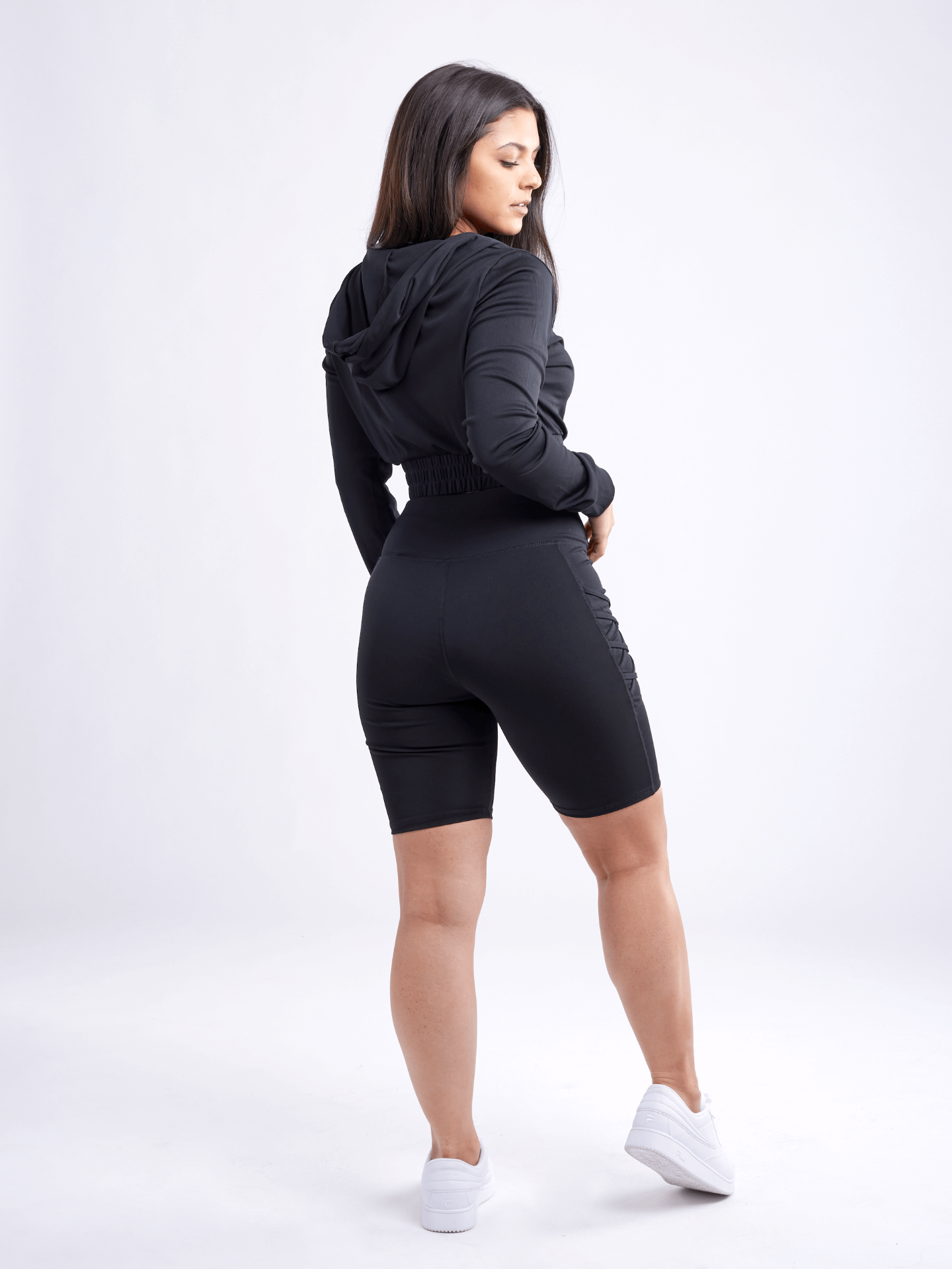 High-Waisted Workout Shorts with Pockets & Criss Cross Design - DIVINE