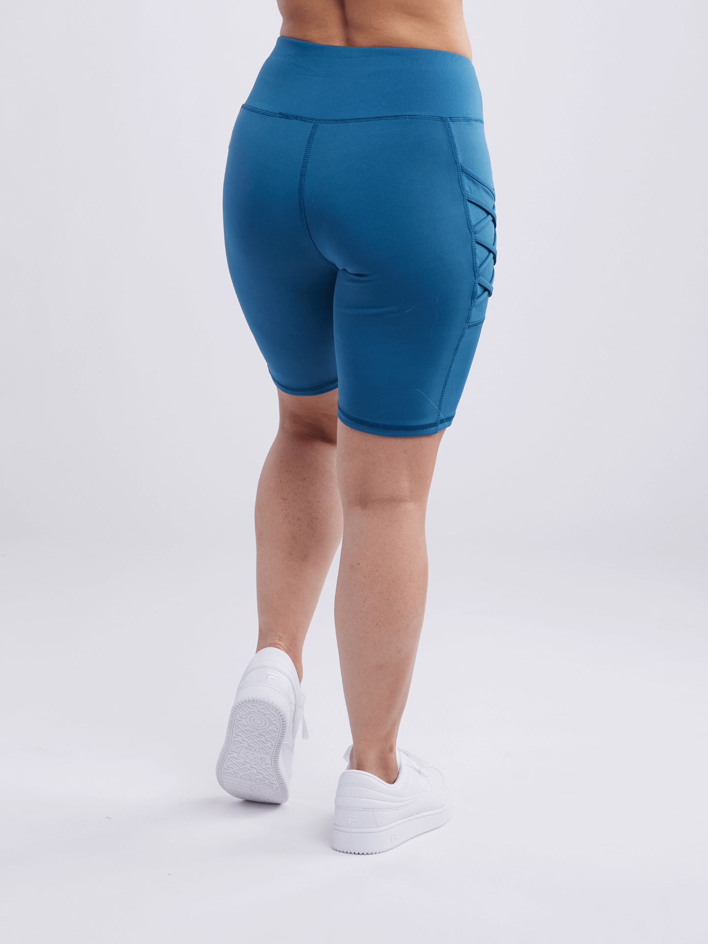 High-Waisted Workout Shorts with Pockets & Criss Cross Design - DIVINE