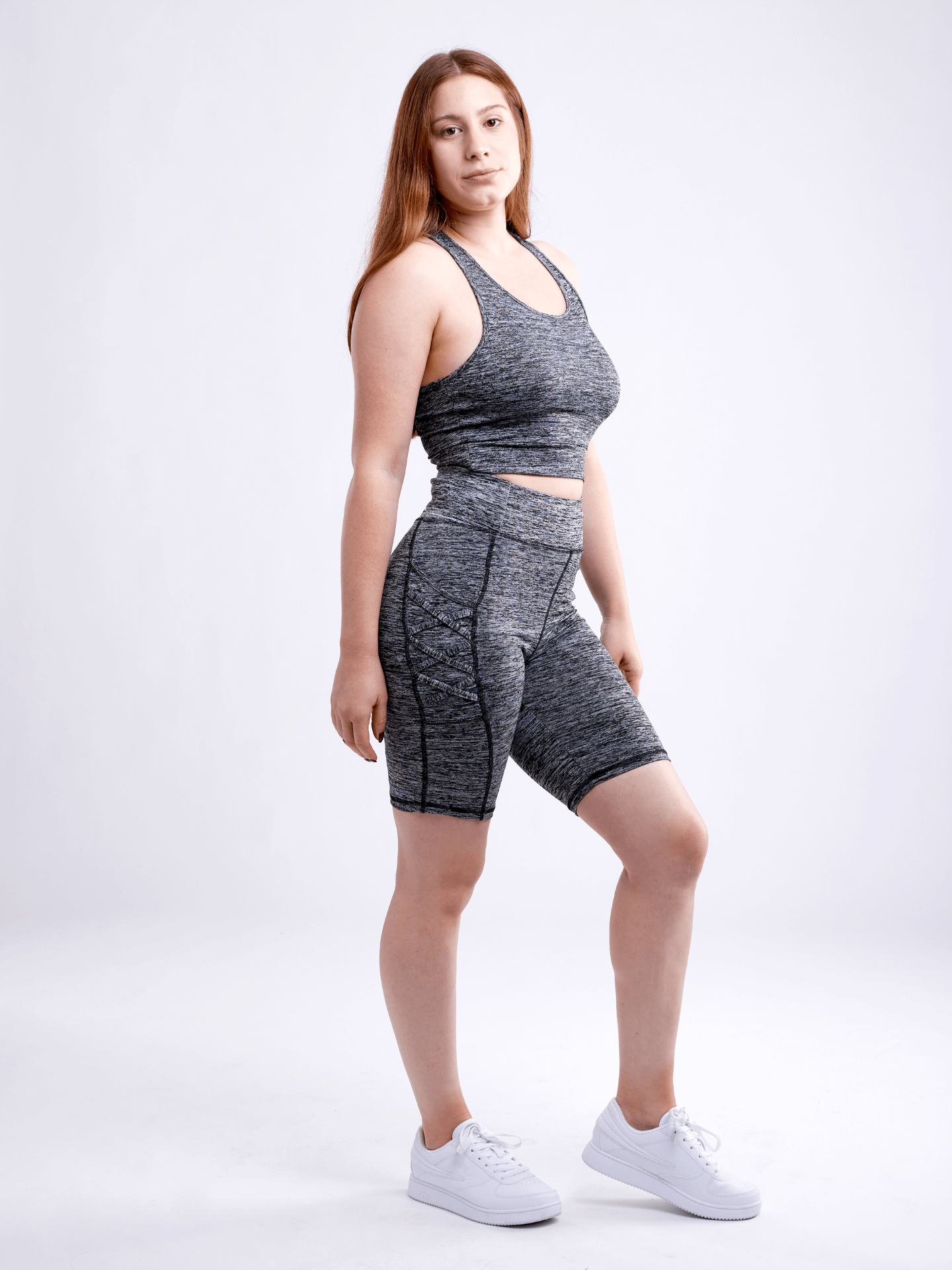 High-Waisted Workout Shorts with Pockets & Criss Cross Design - DIVINE