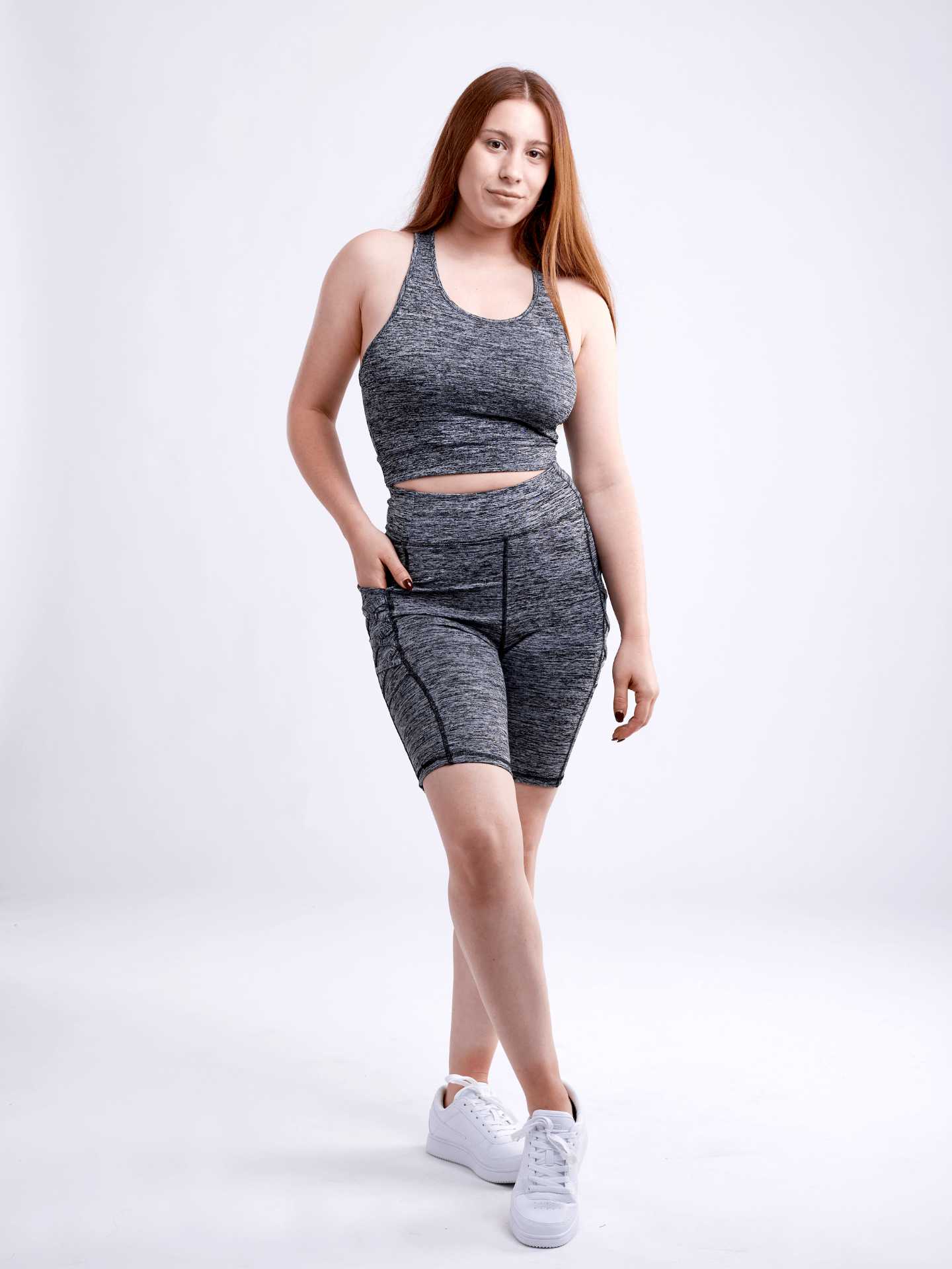 High-Waisted Workout Shorts with Pockets & Criss Cross Design - DIVINE