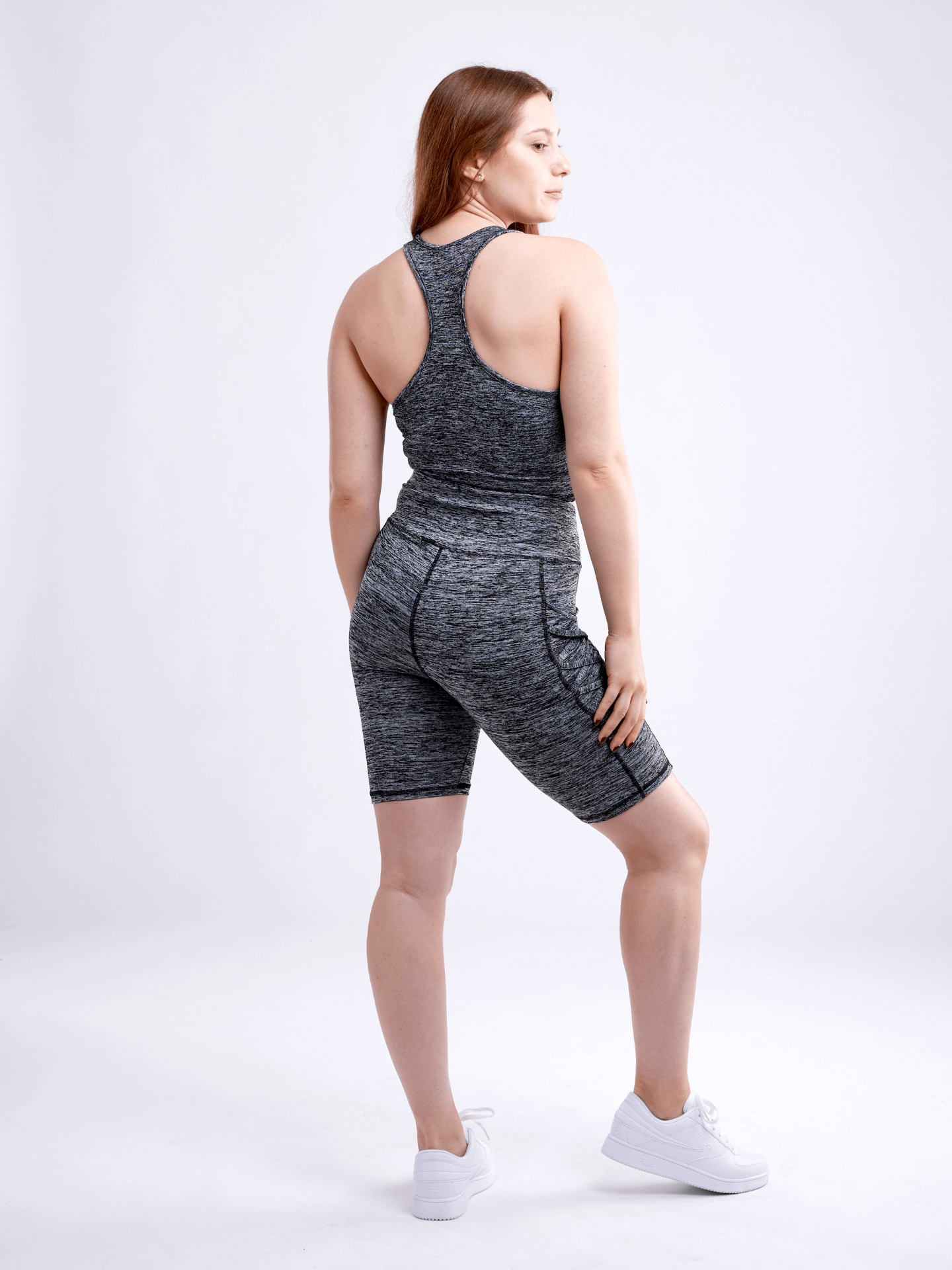 High-Waisted Workout Shorts with Pockets & Criss Cross Design - DIVINE