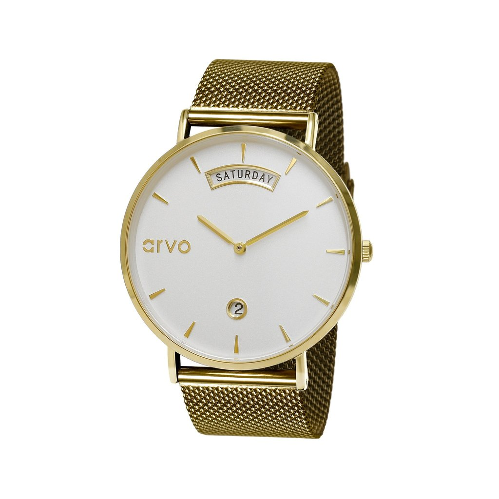 Arvo Awristacrat Watch - Gold - Gold Mesh Band
